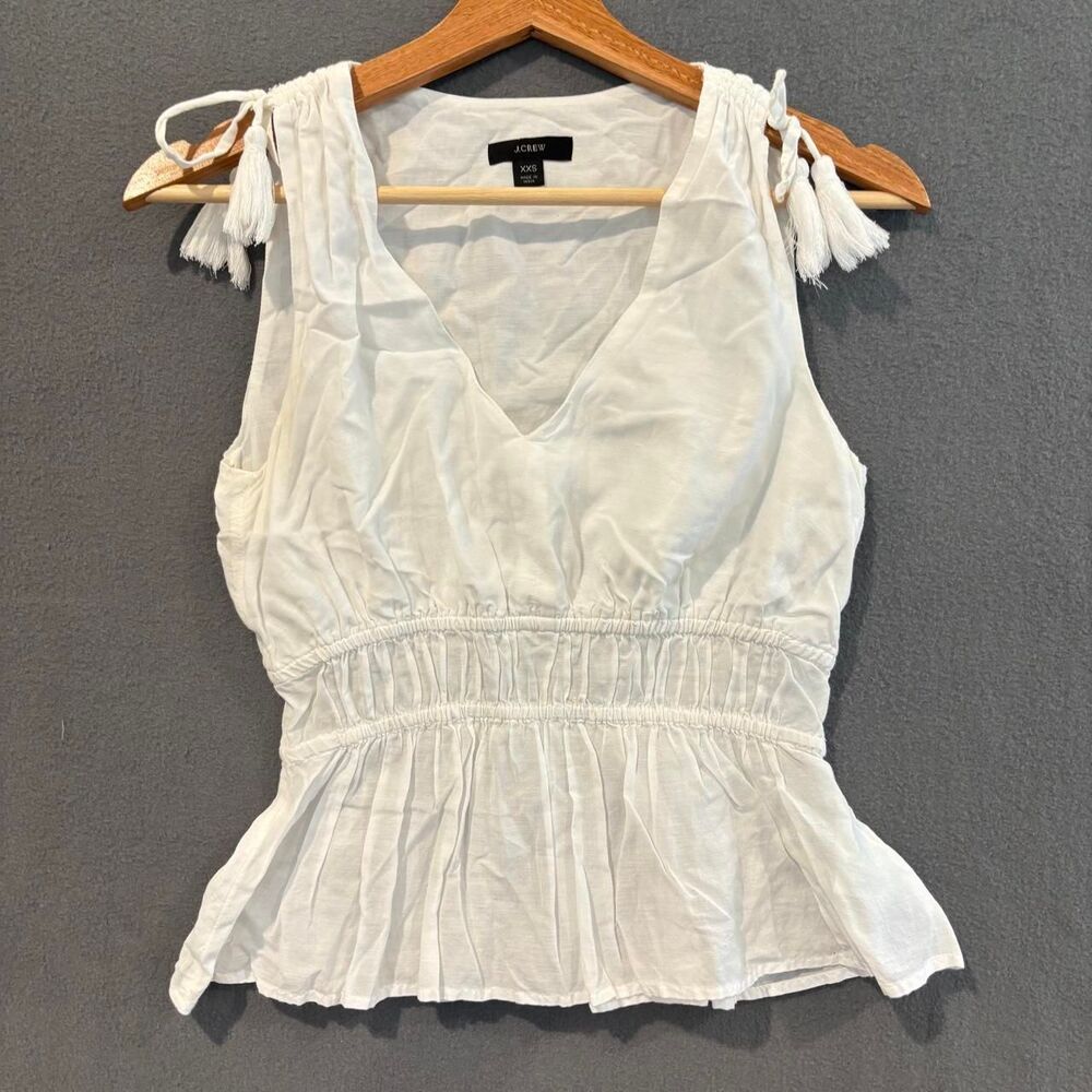 J.Crew white cotton tank top with shoulder tie tassels